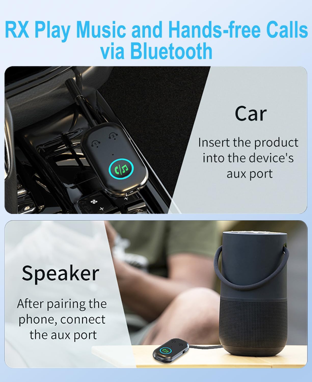 Bluetooth Transmitter Receiver 2-in-1 Adapter, Wireless Bluetooth Audio Adapter for Airplane, TV, Car, Headphones, 3.5MM Aux, Dual Pairing & Hands-Free Calling - 图片 7