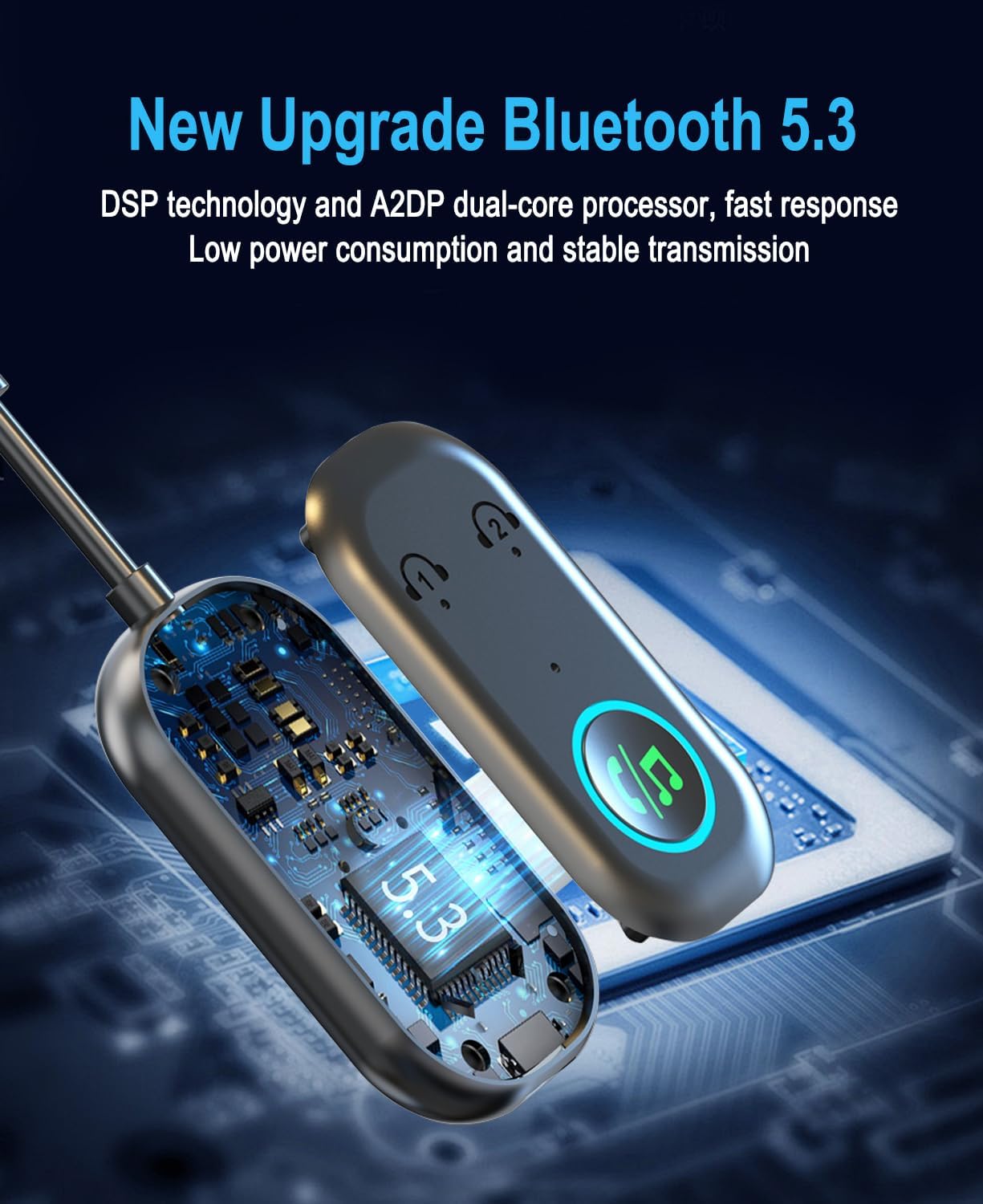 Bluetooth Transmitter Receiver 2-in-1 Adapter, Wireless Bluetooth Audio Adapter for Airplane, TV, Car, Headphones, 3.5MM Aux, Dual Pairing & Hands-Free Calling - 图片 5