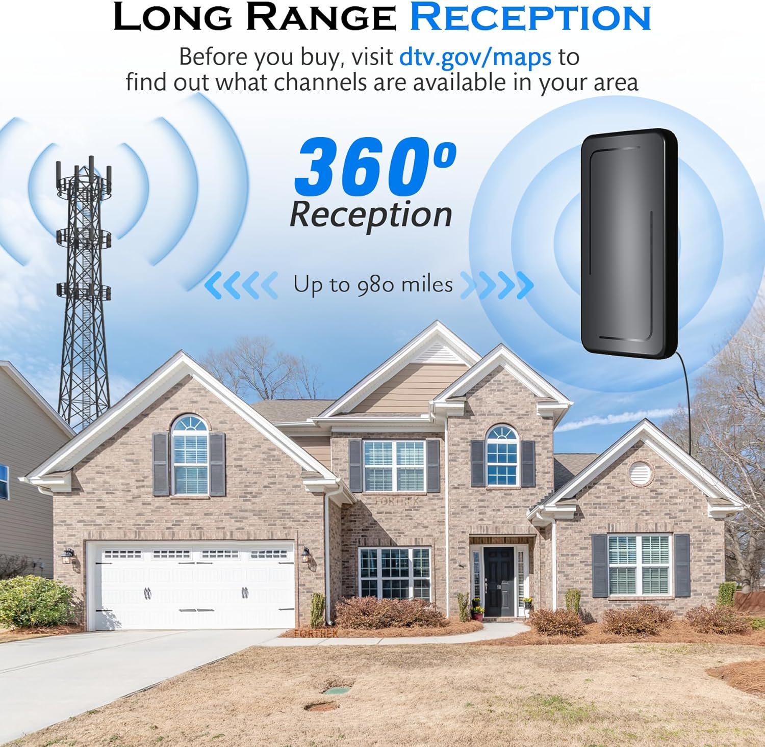 Zestha Updated TV Antenna, 600+ Miles Antenna for Smart TV and Old TV, Indoor Outdoor Digital TV Antenna with Amplifier, 30 FT Cable 360° Reception 4K 1080p - 图片 3